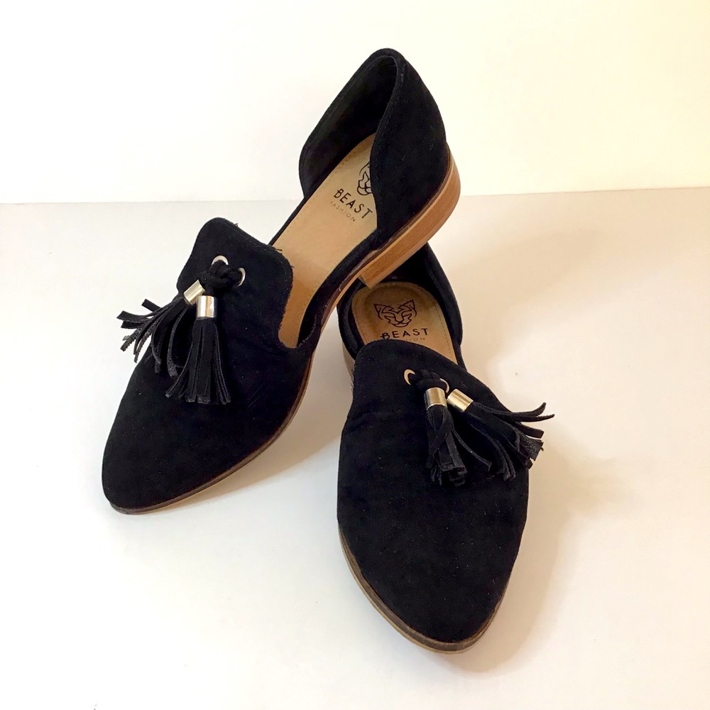 Beast Fashion Black Tassel Mules w/ Back 5.5